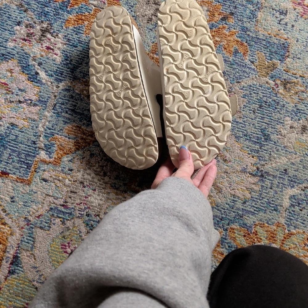 Birkenstock White Sandals with Black Buckles - Picture 3 of 4
